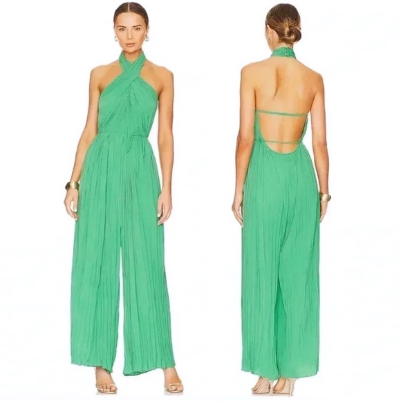 REVOLVE ASTR The Label Damia Criss Cross Halter Wide Leg Jumpsuit Green Small - Picture 1 of 14